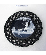 Black Glass Plate Forget-Me-Not Border Mary Gregory Style Painting Westmoreland - $9.99