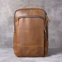 vintage simple crazy horse cowhide genuine leather men&#39;s women&#39;s backpack large  - £169.13 GBP