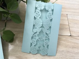 Light Blue Seashell Wedding Invitations cards Laser Cut invite cards customized - £43.50 GBP