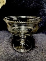 Vintage Candy Dish Bowl Footed Compote Clear Glass Etched Leaf Design - $8.91