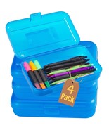 Pencil Box, Translucent Blue, Plastic School Pencil Boxes, 4 Pack - £25.53 GBP