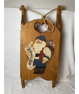Hand painted 1989 Christmas Wooden Sled Santa St. Nicholas “Welcome” 26”... - £24.99 GBP