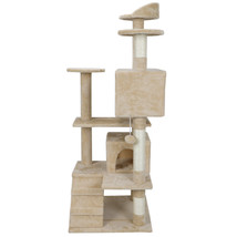 Kitten Cat Tree 53&quot; House Play Tower Scratcher Beige Condo Post Bed Furniture - £70.10 GBP