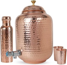 Handmade 100% Pure Copper Dispenser Water Pitcher Pot 4L With 2 Glass 1 Bottle - £47.59 GBP
