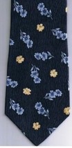 Arrow Necktie Pastime Yellow Blue Flowers Navy Background 100% Silk - $14.51