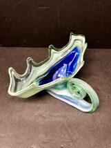 Glass Hand Blown Art Glass Candy Nut Bowl Dish Vase Ribbon Cobalt Blue G... - $18.25