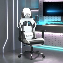 Massage Gaming Chair with Footrest White&amp;Black Faux Leather - $200.49