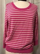 Banana Republic Women&#39;s Sweater Bright Pink Striped 3/4 Sleeve Size Large - $24.75