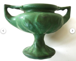 Hampshire Pottery matte green urn vase Arts Crafts antique Keene NH matte leaves - £450.62 GBP