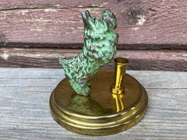 Vtg Bronze Jumping Scottie Dog Pen Holder Brass Stand Figural - $29.65