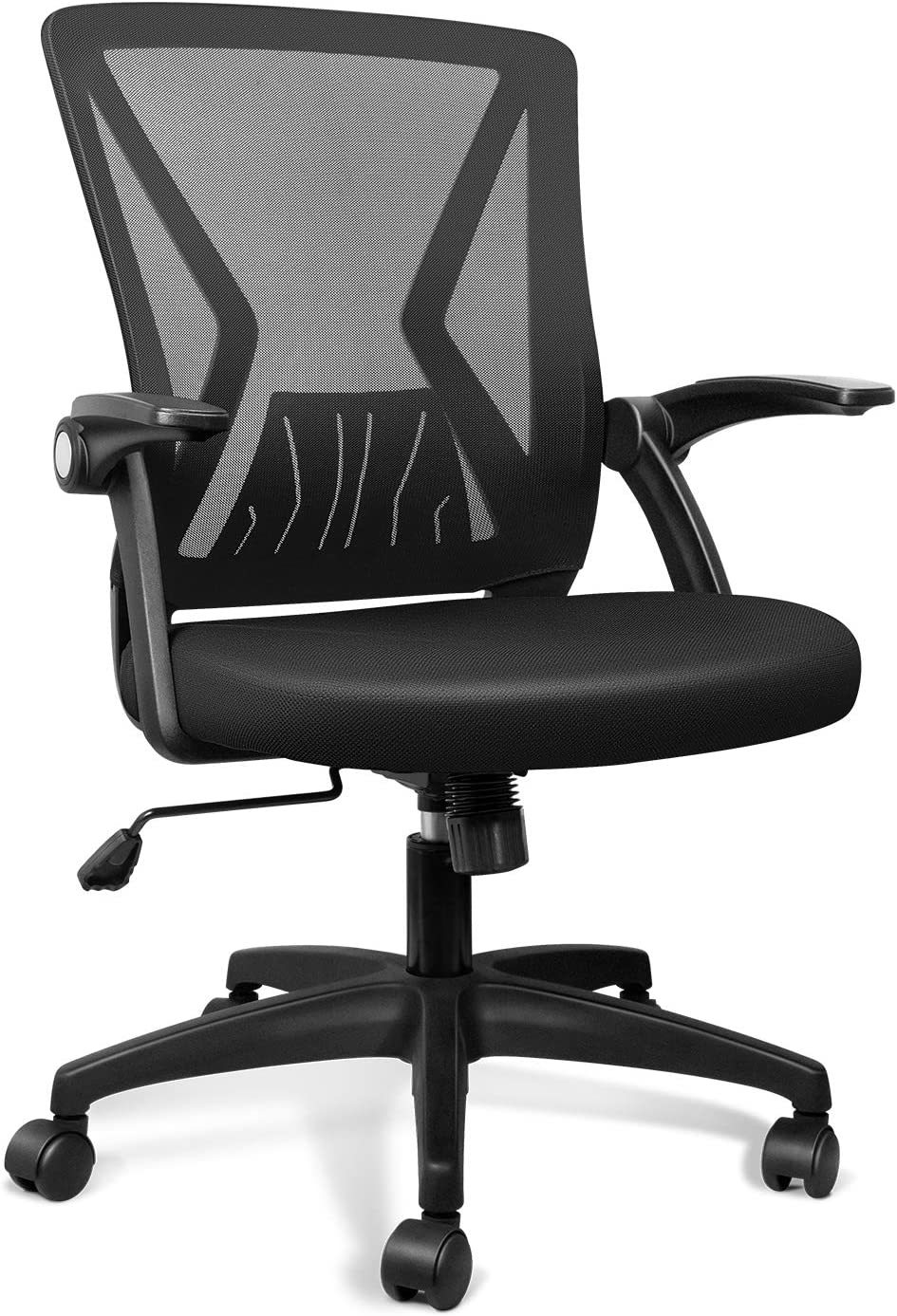 The Ergonomic Mid Back Swivel Black Mesh Desk Chair, Flip Up Arms With L... - $120.92