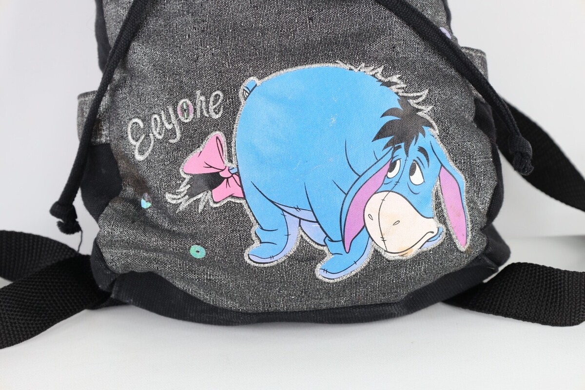 Vintage Disney Winnie the Pooh Eeyore Spell Out Mini Backpack Book Bag Black Item image 2