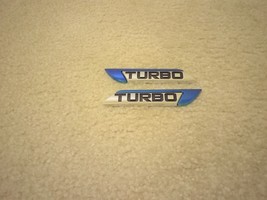 2 Turbo Emblems Badges Chrome &amp; Anodized Blue Truck SUV Car UTV Metal - £19.30 GBP