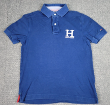 Tommy Hilfiger Polo Men&#39;s Med Shirt Custom Fi H Logo Spell Blue Iconic Sport Y2K - £13.27 GBP