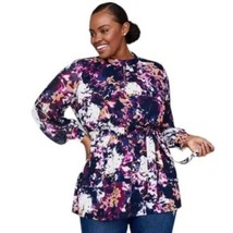 Girl With Curves X Lane Bryant | Navy Fuchsia Floral Belted Tunic, plus size 18 - £27.24 GBP