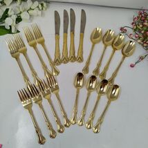 20X Cambridge Gold Tone Stainless Flatware Jessica Pattern Spoon Fork Bu... - $24.98