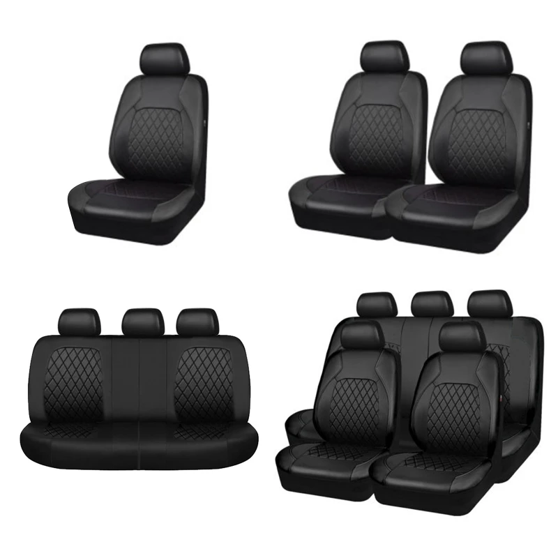 Car for Seat Cover PU Leather Black Full Set Car Good Fit For Car Truck Vechiles - £31.98 GBP+