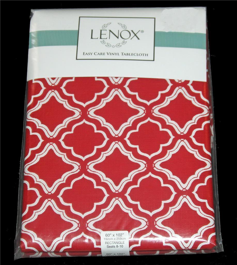 Lenox Red &amp; White Quatrefoil Vinyl Flannel Back Rectangle 60 x 102 Table... - $26.99