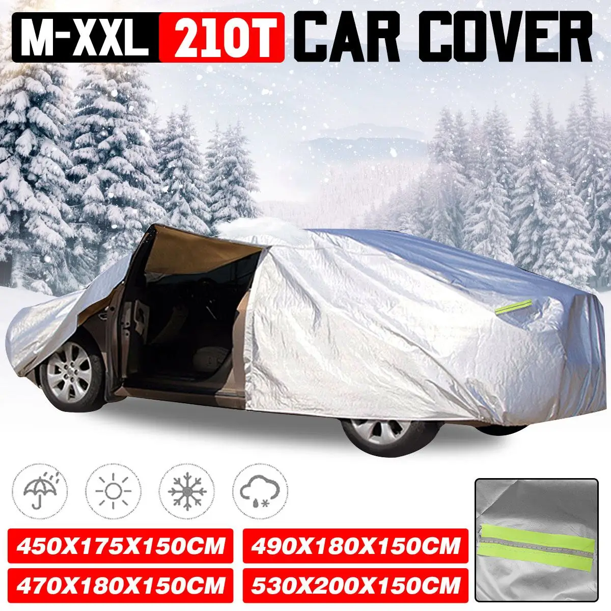 Full Car Cover Waterproof Sunshade Dust-proof Winter Snow Cover w/Door Zipper - £40.13 GBP+
