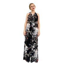 Vtg 70s Ursula of Switzerland Halter Top Jumpsuit Black Floral/Butterfli... - $115.83