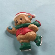 GGT Marked Plastic Skating Teddy Bear Christmas Holiday Pin Brooch – signed on  - £7.46 GBP