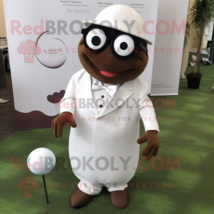 Brown Golf Ball mascot costume character dressed with a Wedding Dress and Readin - $1,289.00