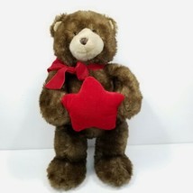 GUND Brown Teddy Bear Plush Red Star Ring Jewelry Holder Bow Stuffed Animal - £17.25 GBP