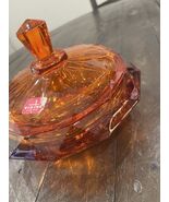 Vtg Viking Art Glass Diamond Point Covered Candy Dish Persimmon Orange S... - $1,452.67 MXN