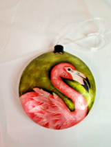 Pink Flamingo Capiz Disc Ornament Hand Painted Philippines 4in. Shell - $16.78