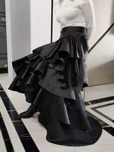 BLACK Layered Party Skirt Women Plus Size A-line Pleated Taffeta Skirt Outfit image 2