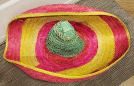 Sombrero Hats Pair (2 Total) Of Straw - Colorful For Cinco De Mayo - 28+ Inches - £64.14 GBP