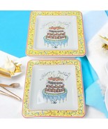 2 Pc Square Birthday Plate Cakes Candles Strawberries Italy Brunelli 6.5... - $24.87