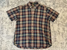 VINTAGE Orvis Shirt Mens XXL Short Sleeve Plaid Dark Colors Red Blue India - $24.74