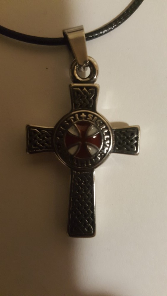 Knights Templar Double Side Cross on Black Necklace