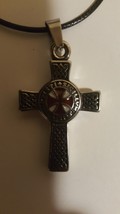 Knights Templar Double Side Cross on Black Necklace  - $27.99
