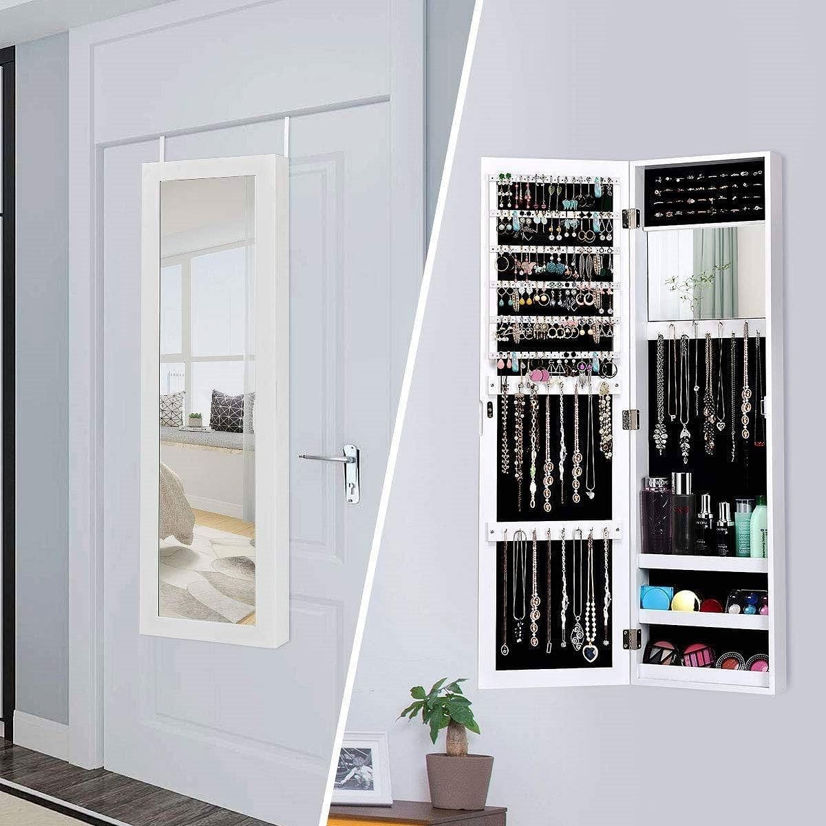 2-in-1 Wall or Door Mounted Jewelry Organizer Full Length Mirror in White - $208.29