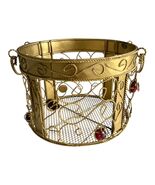 1990s Gold Wire Metal Candle Holder with Red Gem Accents – Round Scroll ... - $25.24 CAD