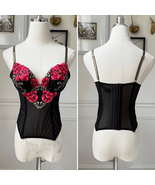 Victoria Secret Bustier Top 34B Black Floral Embroidered Mesh Dark Fairy... - €42,02 EUR