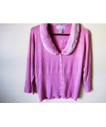 Beautiful CHADWICK&#39;S Soft Faux Fur Collar Sweater Button Front 3/4 Sleev... - $25.98 CAD