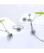 GRA Certified Green Round Halo 0.5/1/2ct Moissanite S925 4-Pc Jewelry Set - $1,497.41 MXN+