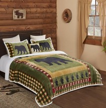 BEAR &amp; PAW Flannel 4pc Queen Bed Set with Sherpa backing Shams and Accent Pillow - £62.60 GBP