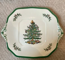 Spode Christmas Tree China With Green Trim Set of 2 Square Cake/ Dessert Plates - £62.21 GBP