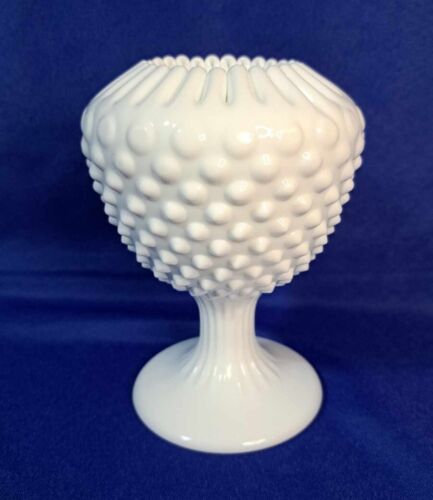 Primary image for FENTON HOBNAIL WHITE MILK GLASS CRIMPED CUPPED LIP PEDESTAL FOOT IVY BALL VASE!