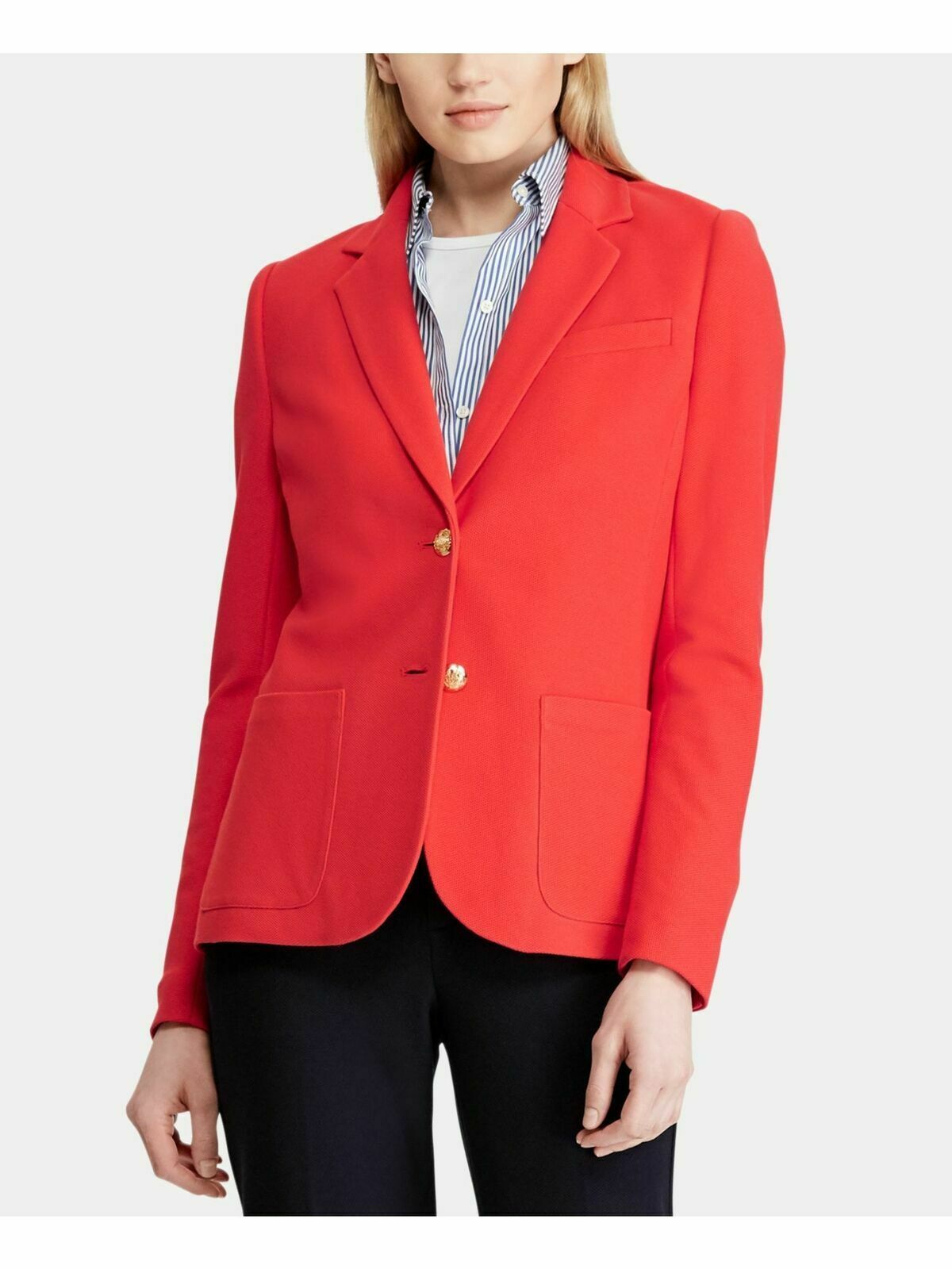 Primary image for Ralph Lauren Textured Knit Cotton Blazer Jacket Red Gold Buttons sz S new