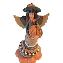 7 Inch Pumpkin Angel Figurine Orange Checked - £13.21 GBP