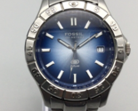 Fossil Watch Men Silver Tone Ombre Blue Dial Date Stainless 100M New Bat... - $34.64