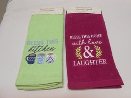 2 NEW plush Embroidered Kitchen Bath Hand Towels Bless this Home Kitchen... - £14.06 GBP