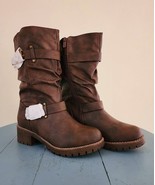 GLOBALWIN Women&#39;s Brown Mid-Calf Dress Biker Motorcycle Riding Boots. Si... - $330.71 MXN