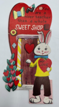 Valentines Day Vintage Greeting Card For Teacher Bunny Rabbit Sweet Shop Hearts - £4.46 GBP