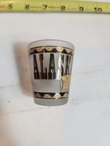 State Of Alaska Shot Glass Souvenir Gold and Black Color Frosty Glass - £7.70 GBP
